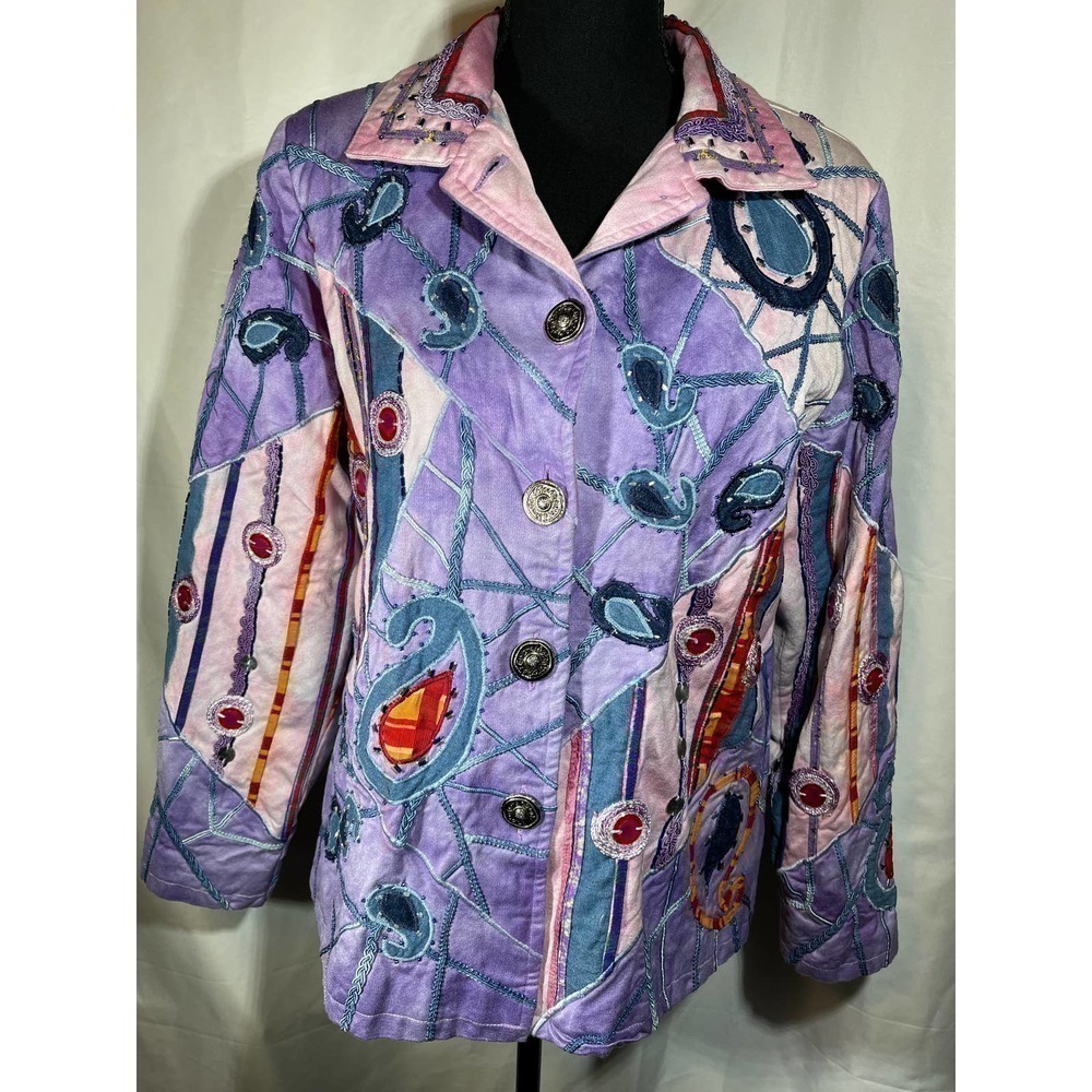 VINTAGE Indigo Moon Funky Retro Jacket Womens Medium Embroidered Embellishments